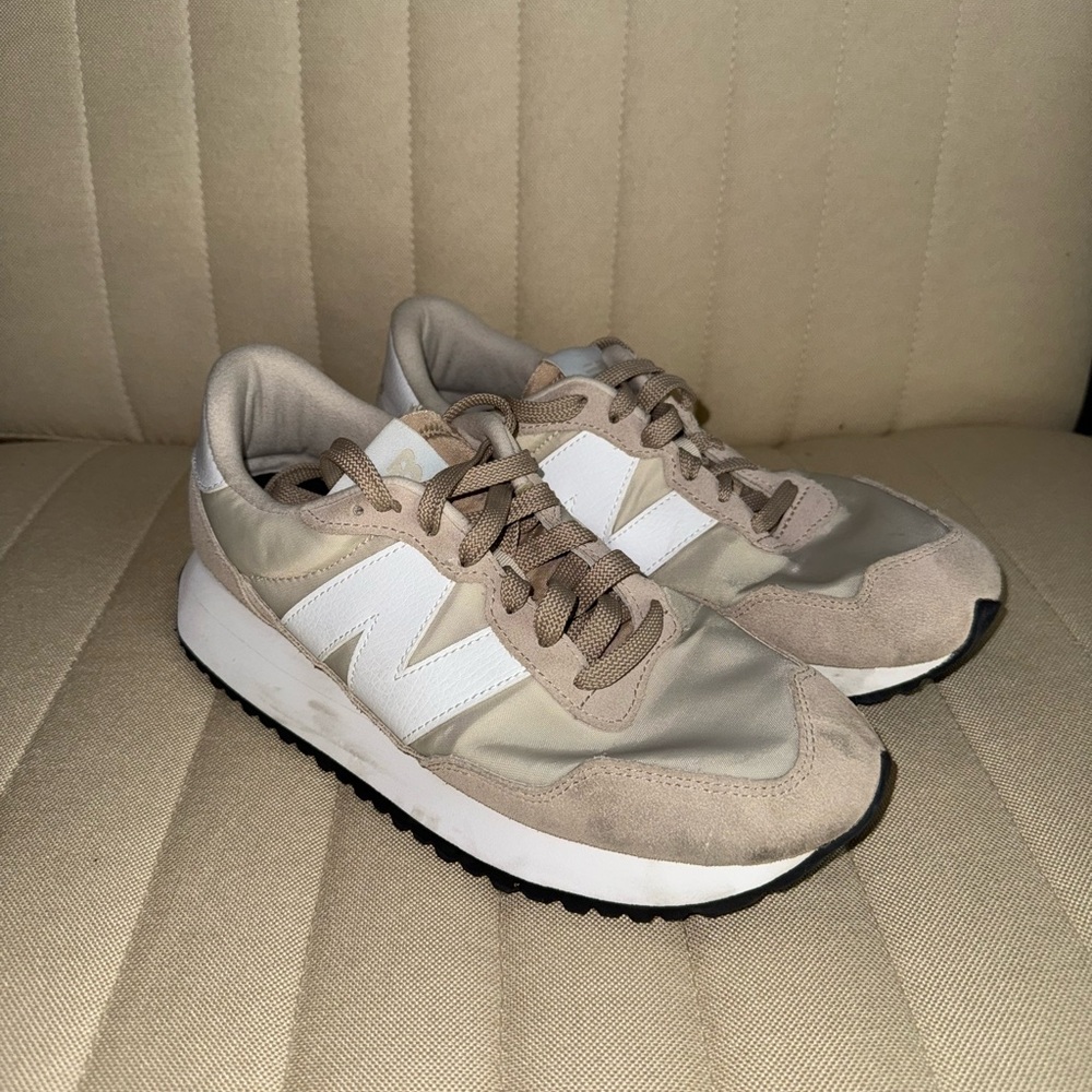 New Balance Beige and White Sneakers